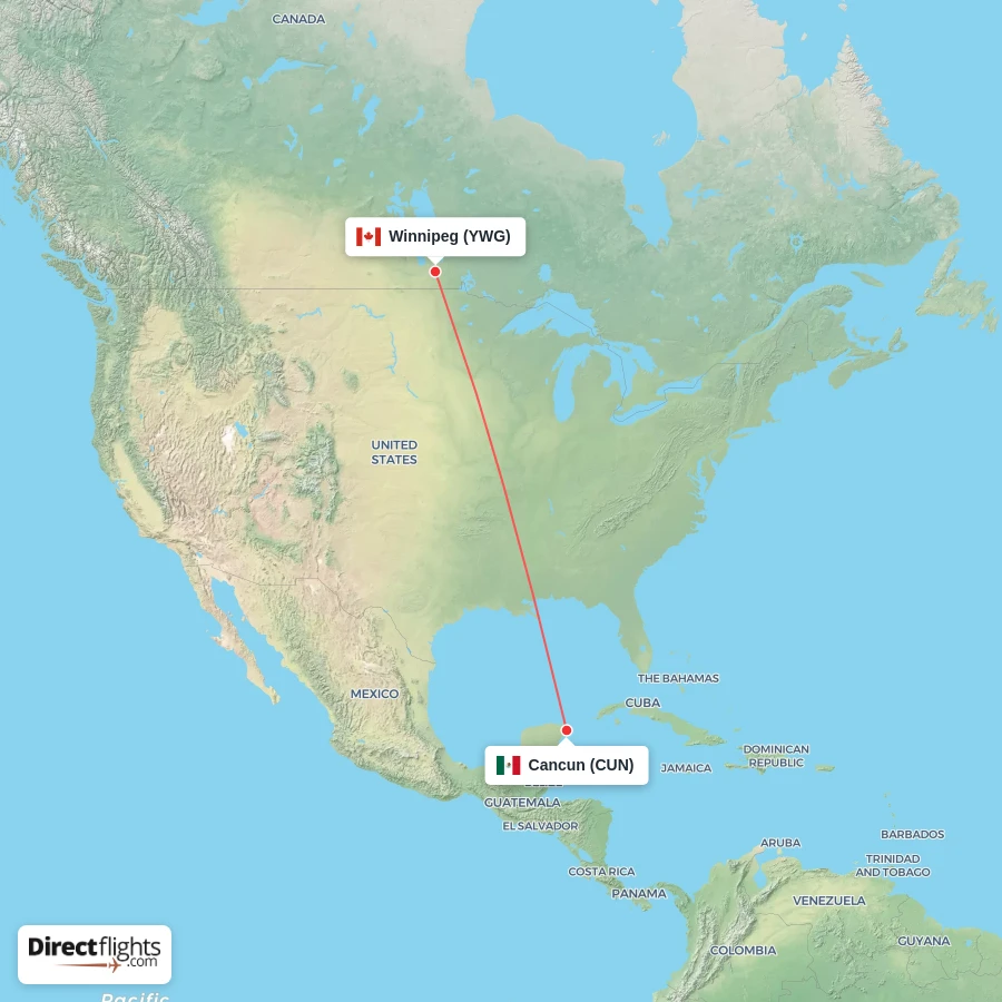 YWG - CUN route map