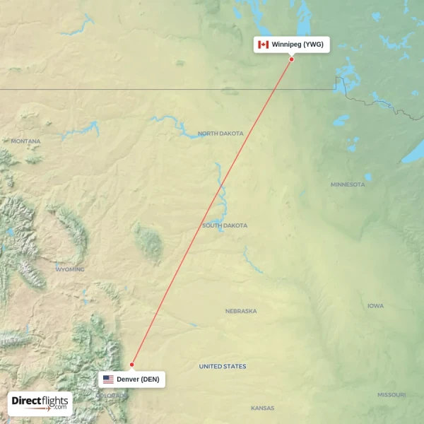Winnipeg - Denver direct flight map