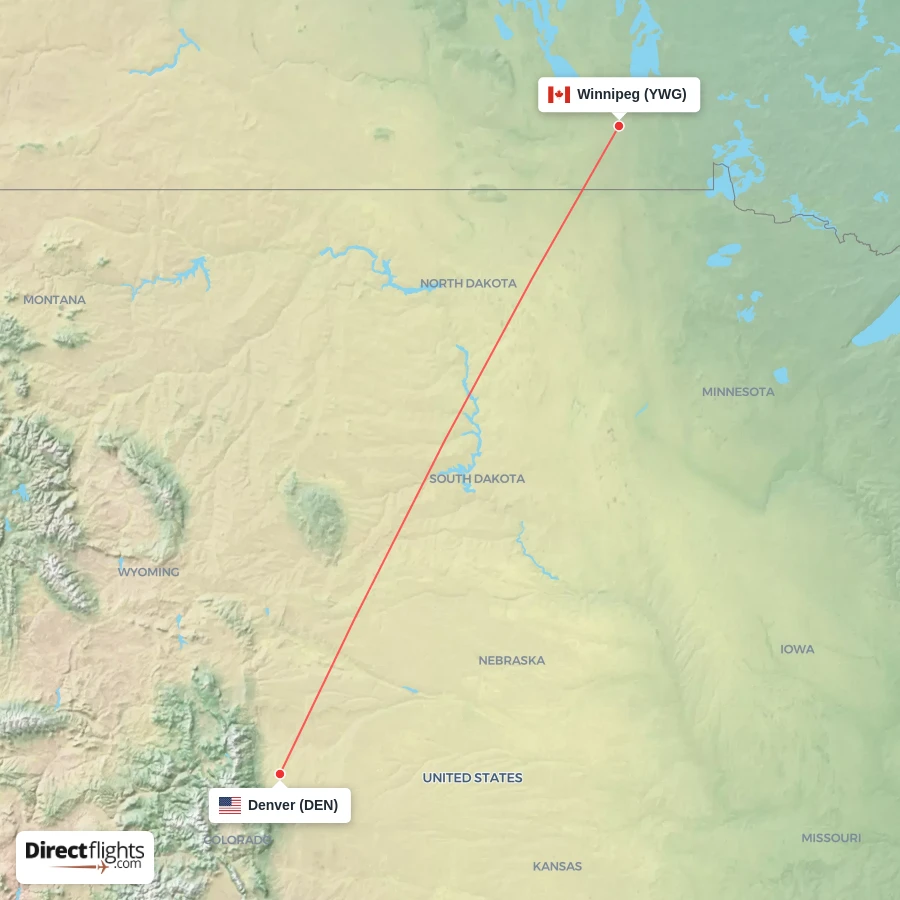 YWG - DEN route map