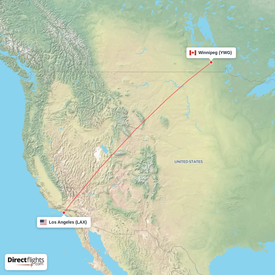 YWG - LAX route map