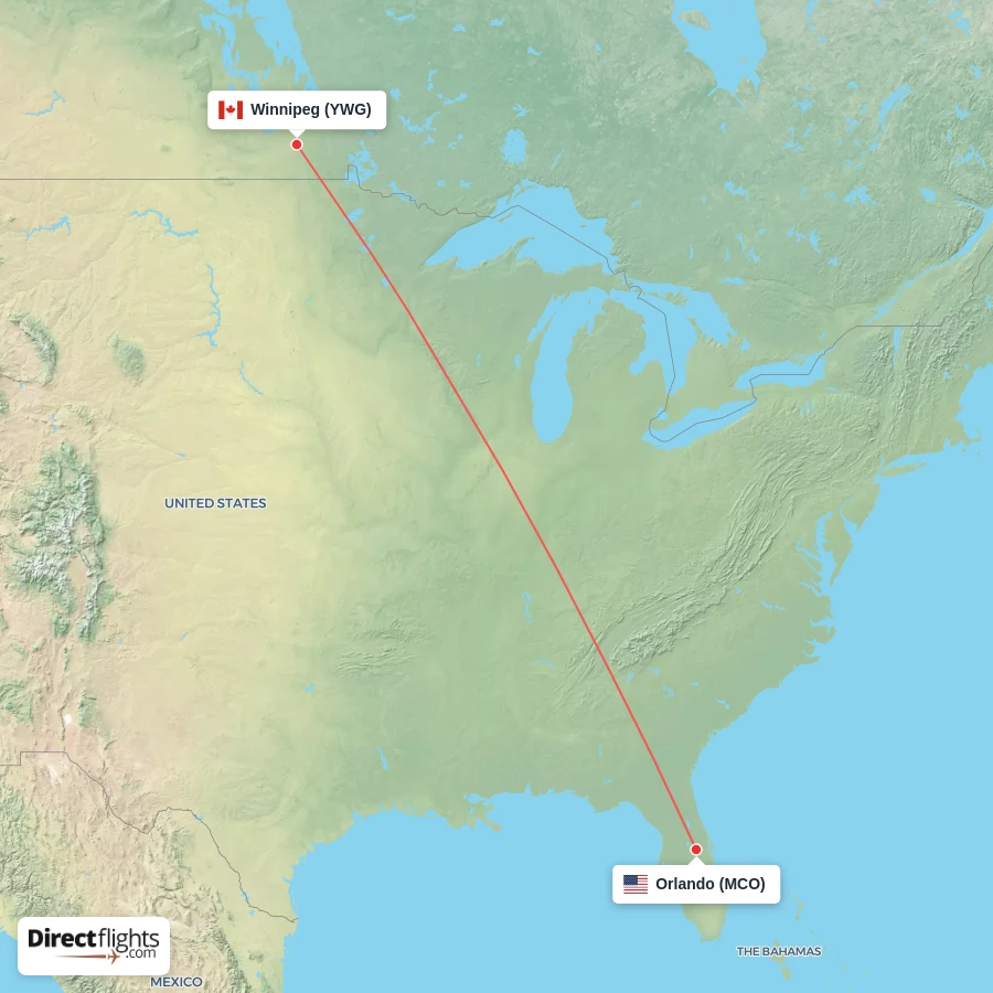 YWG - MCO route map