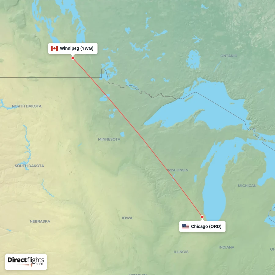 YWG - ORD route map