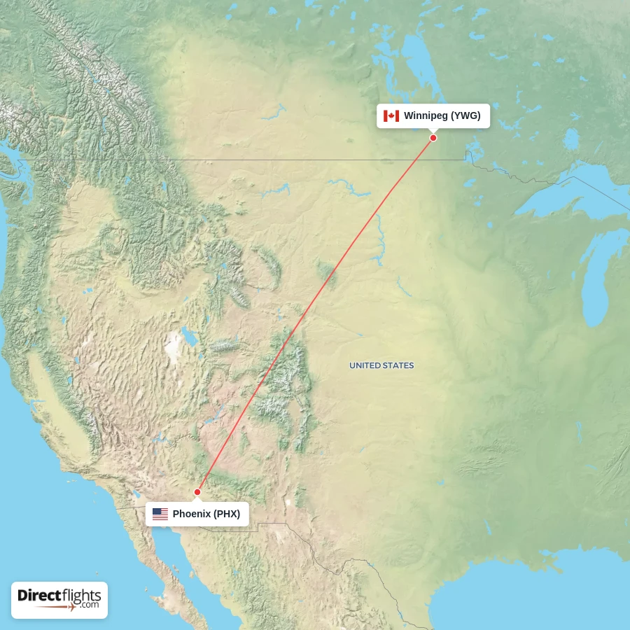 YWG - PHX route map