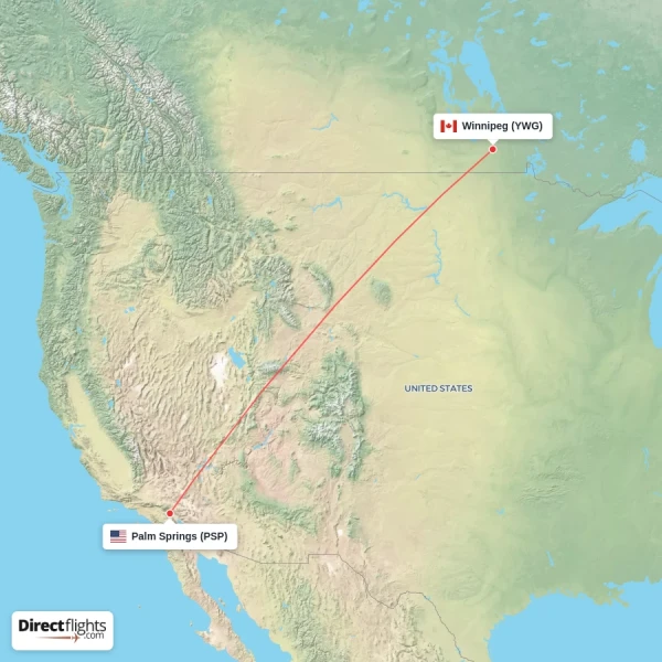 Winnipeg - Palm Springs direct flight map