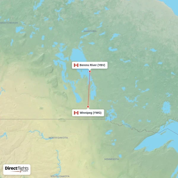 Winnipeg - Berens River direct flight map