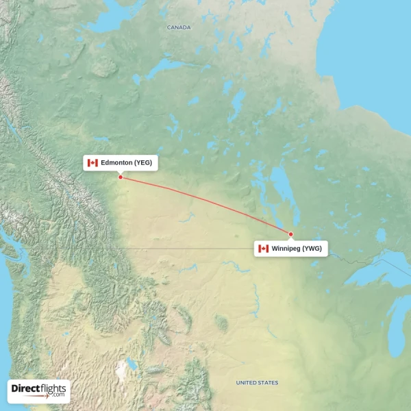 Winnipeg - Edmonton direct flight map