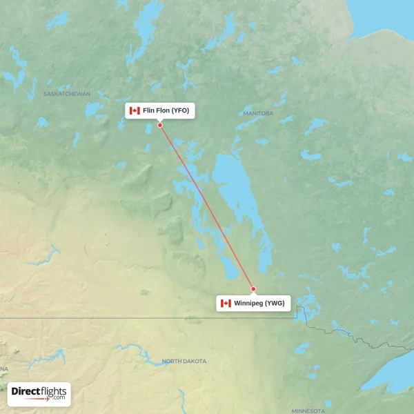Winnipeg - Flin Flon direct flight map