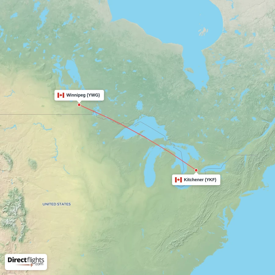 YWG - YKF route map