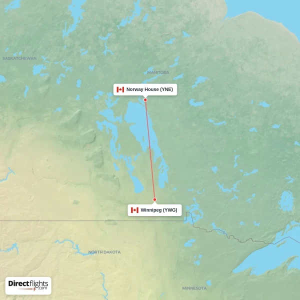 Winnipeg - Norway House direct flight map