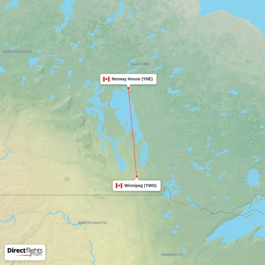 YWG - YNE route map