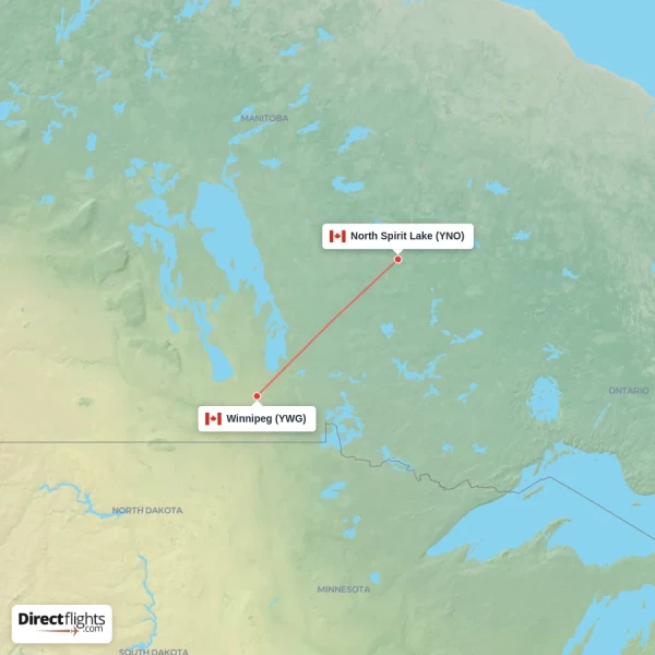 Winnipeg - North Spirit Lake direct flight map