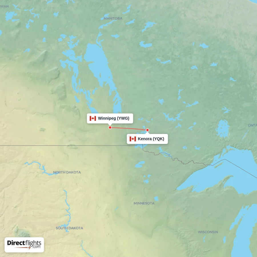 YWG - YQK route map