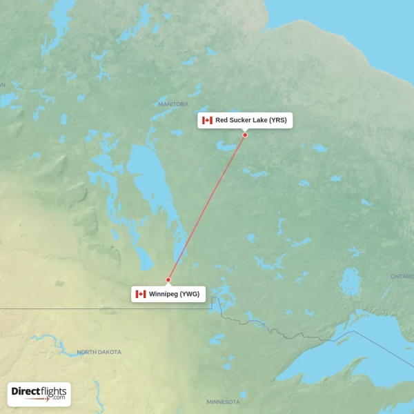 Winnipeg - Red Sucker Lake direct flight map