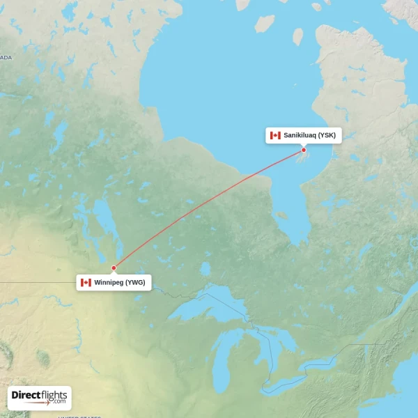 Winnipeg - Sanikiluaq direct flight map