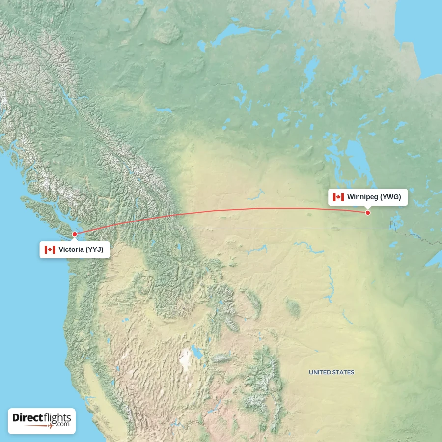 YWG - YYJ route map
