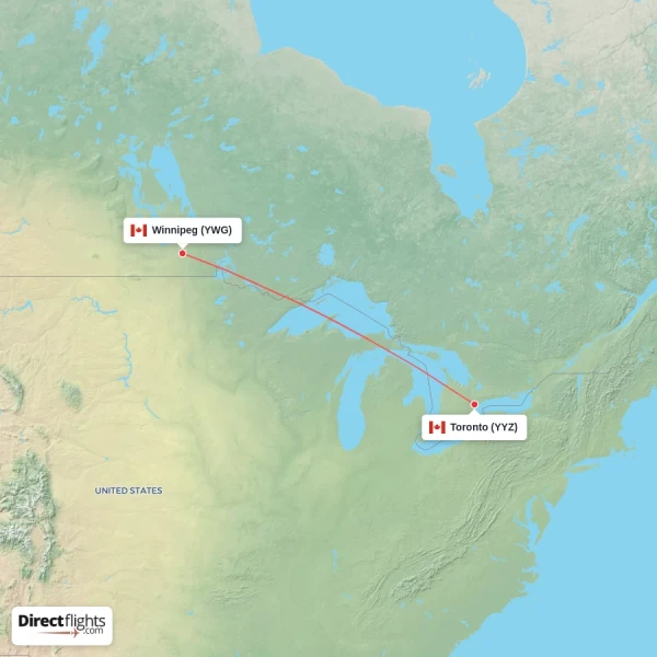 Winnipeg - Toronto direct flight map
