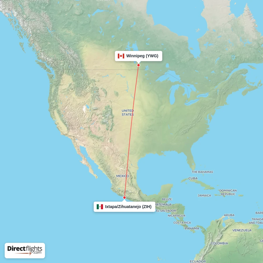 YWG - ZIH route map