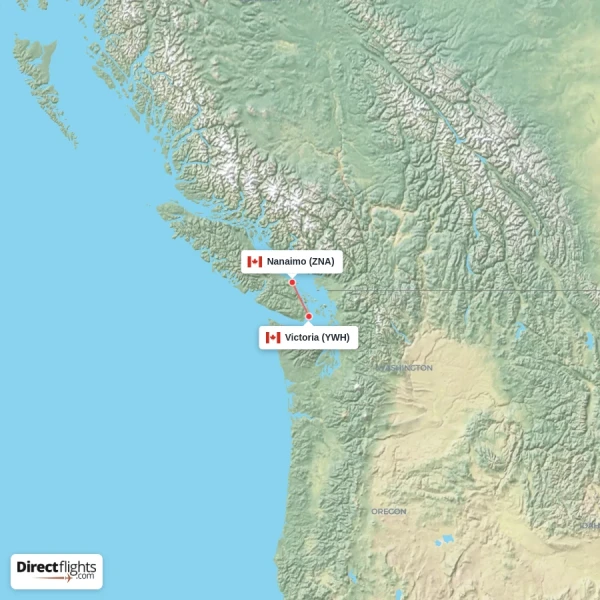 Victoria - Nanaimo direct flight map