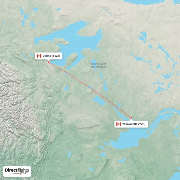 Deline - Yellowknife direct flight map