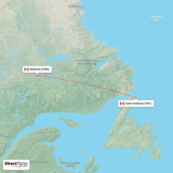 Wabush - Saint Anthony direct flight map