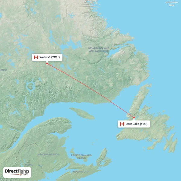 Wabush - Deer Lake direct flight map