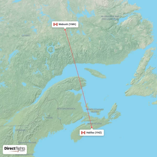 Wabush - Halifax direct flight map
