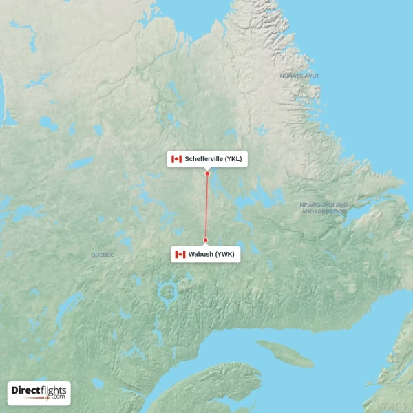 Wabush - Schefferville direct flight map