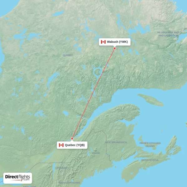 Wabush - Quebec direct flight map