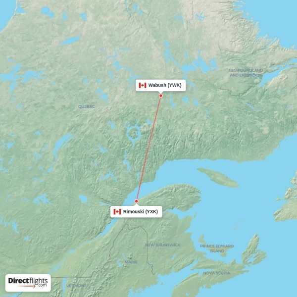 Wabush - Rimouski direct flight map
