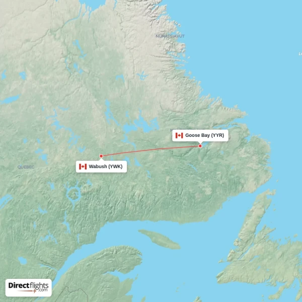 Wabush - Goose Bay direct flight map