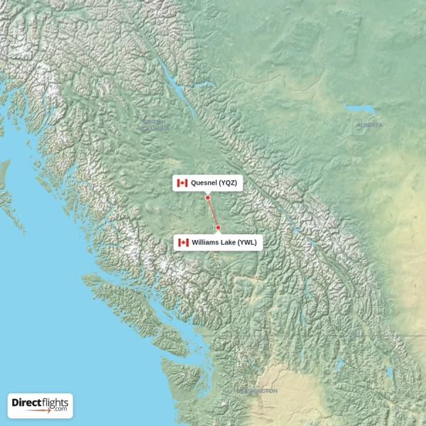 Williams Lake - Quesnel direct flight map