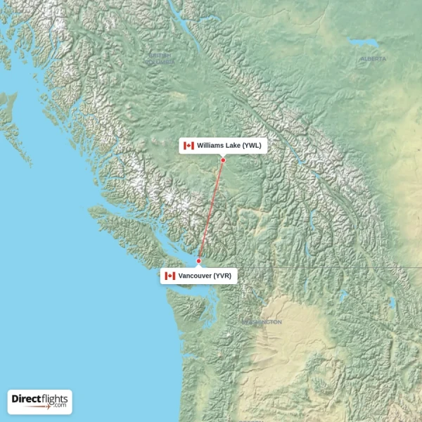 Williams Lake - Vancouver direct flight map