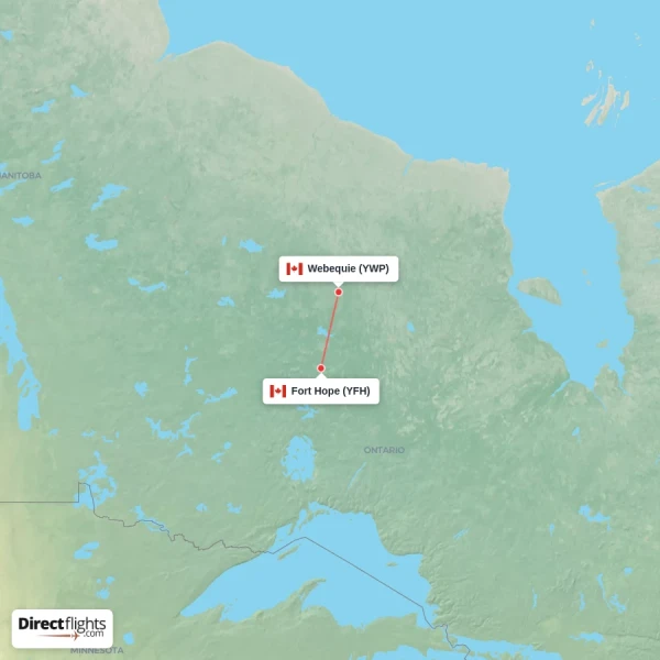 Webequie - Fort Hope direct flight map