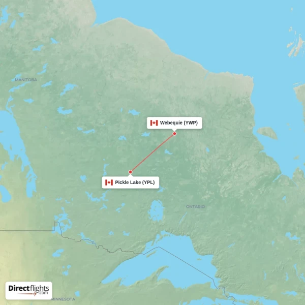 Webequie - Pickle Lake direct flight map