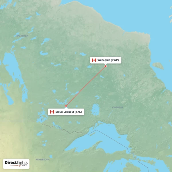 Webequie - Sioux Lookout direct flight map