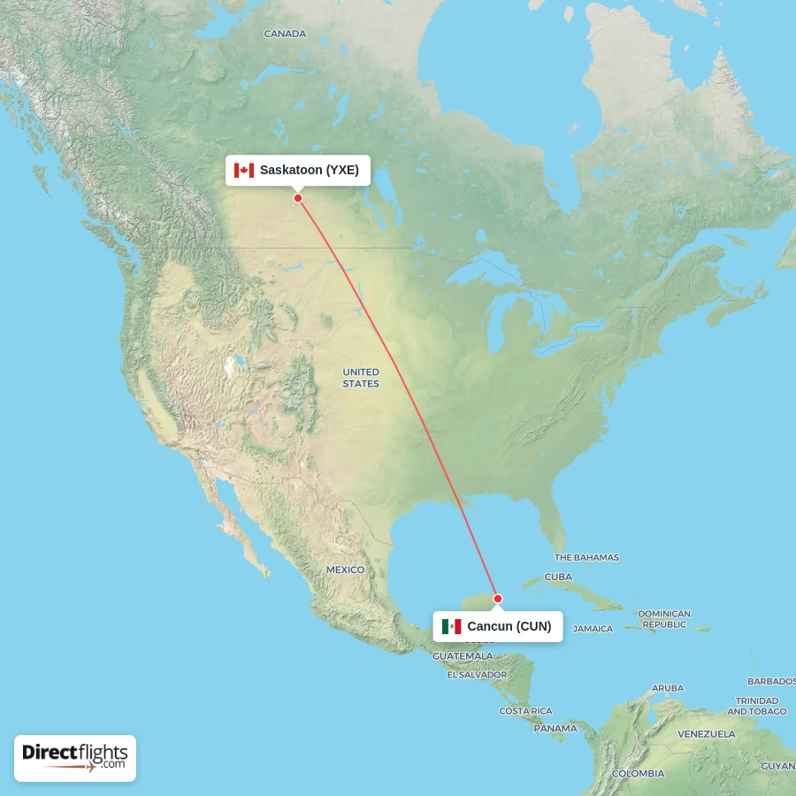 YXE - CUN route map