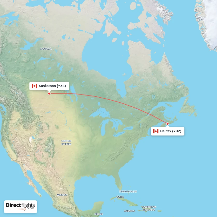 YXE - YHZ route map