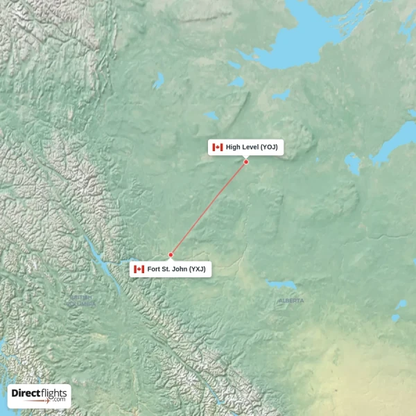 Fort St. John - High Level direct flight map