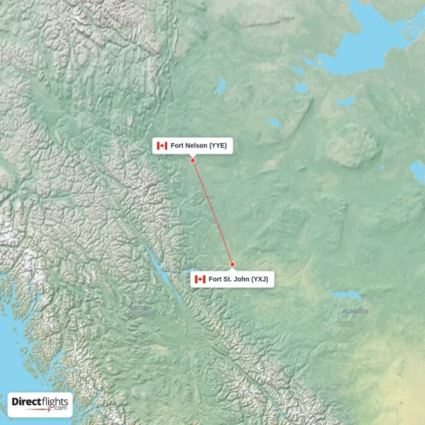 Fort St. John - Fort Nelson direct flight map
