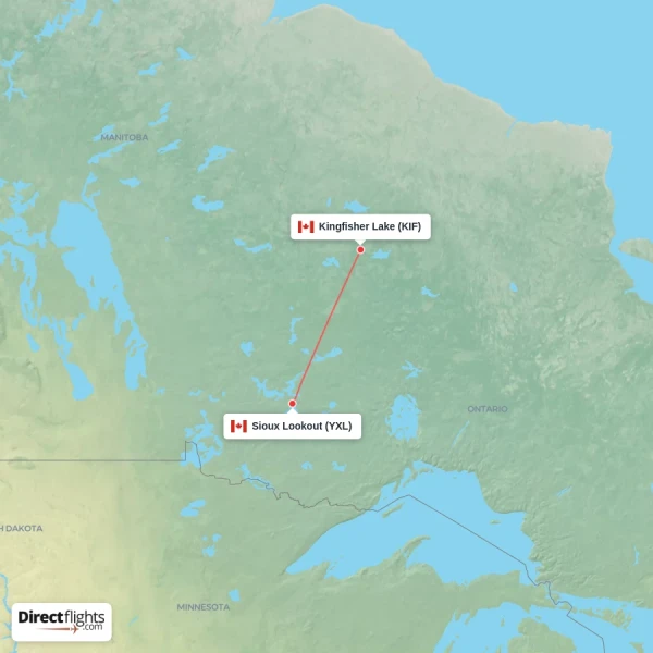 Sioux Lookout - Kingfisher Lake direct flight map
