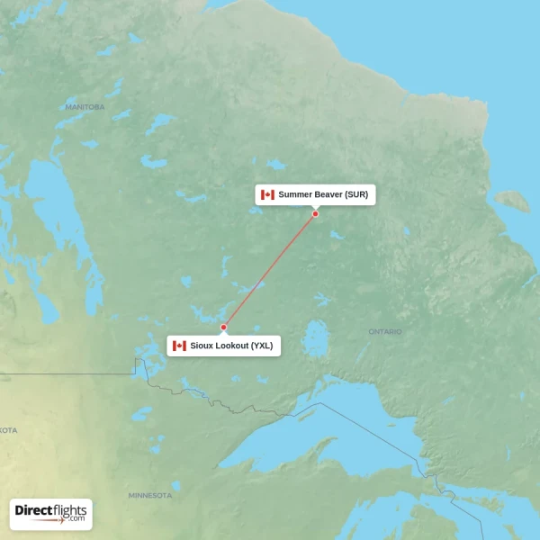 Sioux Lookout - Summer Beaver direct flight map