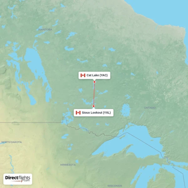 Sioux Lookout - Cat Lake direct flight map