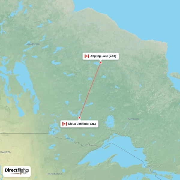 Sioux Lookout - Angling Lake direct flight map