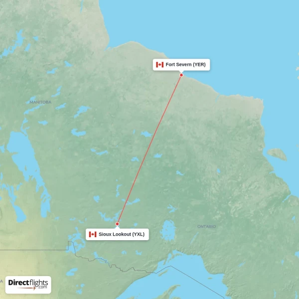 Sioux Lookout - Fort Severn direct flight map