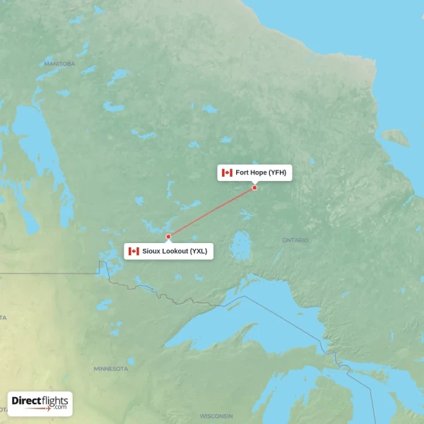 Sioux Lookout - Fort Hope direct flight map