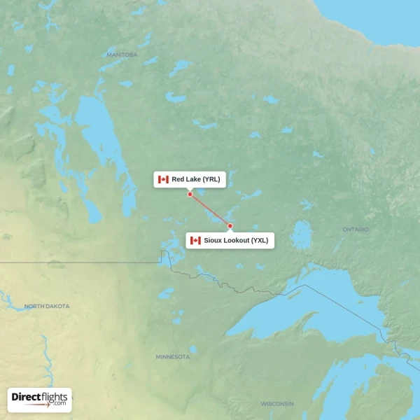 Sioux Lookout - Red Lake direct flight map