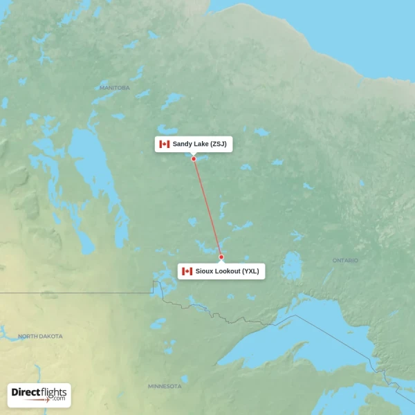 Sioux Lookout - Sandy Lake direct flight map