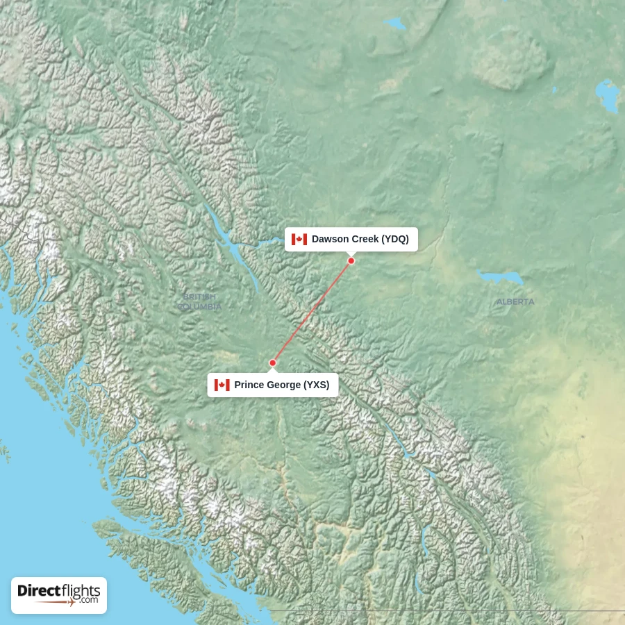 YXS - YDQ route map
