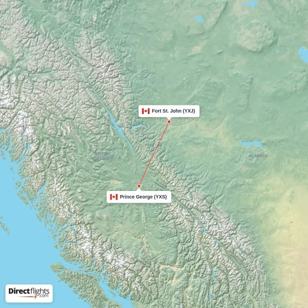 Prince George - Fort St. John direct flight map