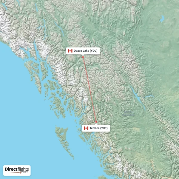 Terrace - Dease Lake direct flight map